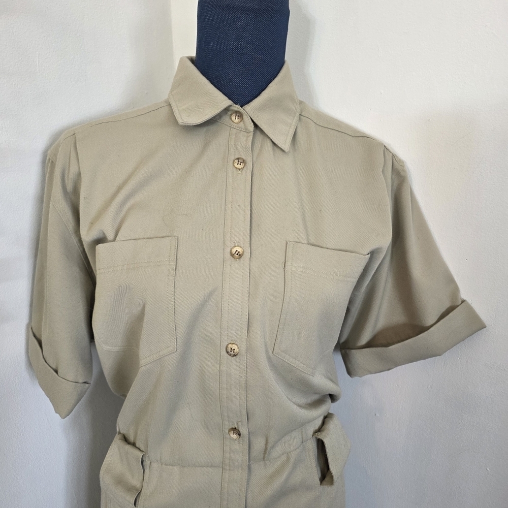 Vintage Kasper For ASL Khaki Button Down Shirt Dress - Picture 3 of 10